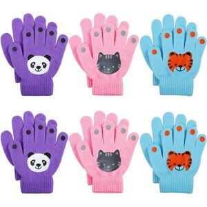 6 Pairs Kids Warm Magic Gloves Winter Stretchy Knit Gloves